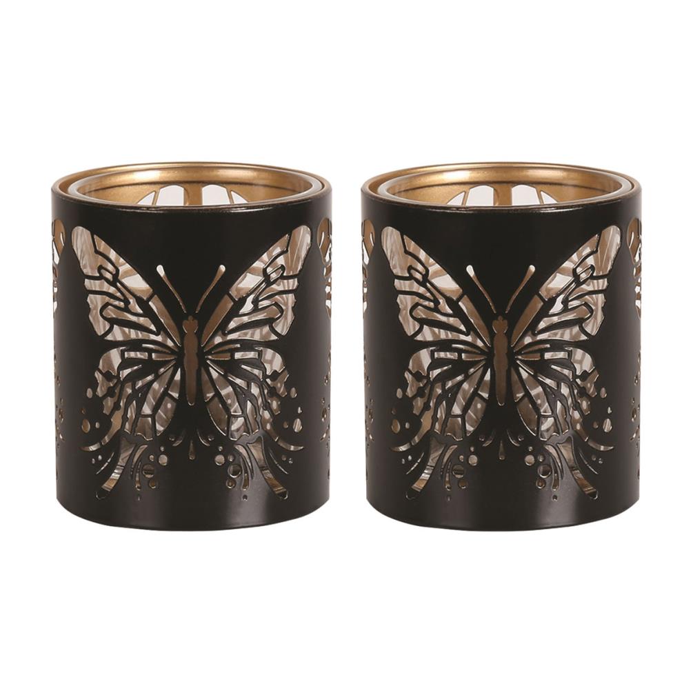 Aroma Black & Gold Butterfly 2 Tealight & Votive Holder Set Extra Image 1